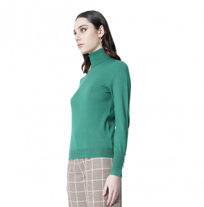 Green High Neck Sweater with Golden Jewel Buttons