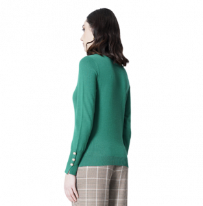 Green High Neck Sweater with Golden Jewel Buttons