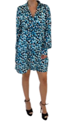 Blue Layer Long Sleeves Dress with Golden Buttons
