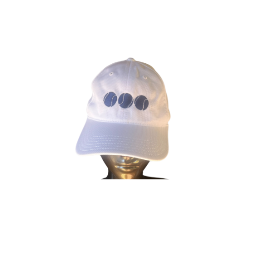 White Tennis Hat with Embroidered Blue Tennis Logo
