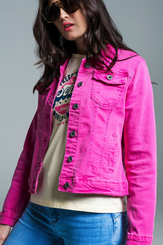 Fuchsia Denim Jacket with Pockets
