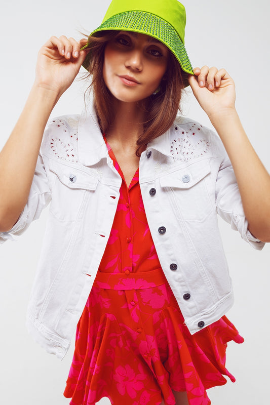 White Embroidered Denim Jacket