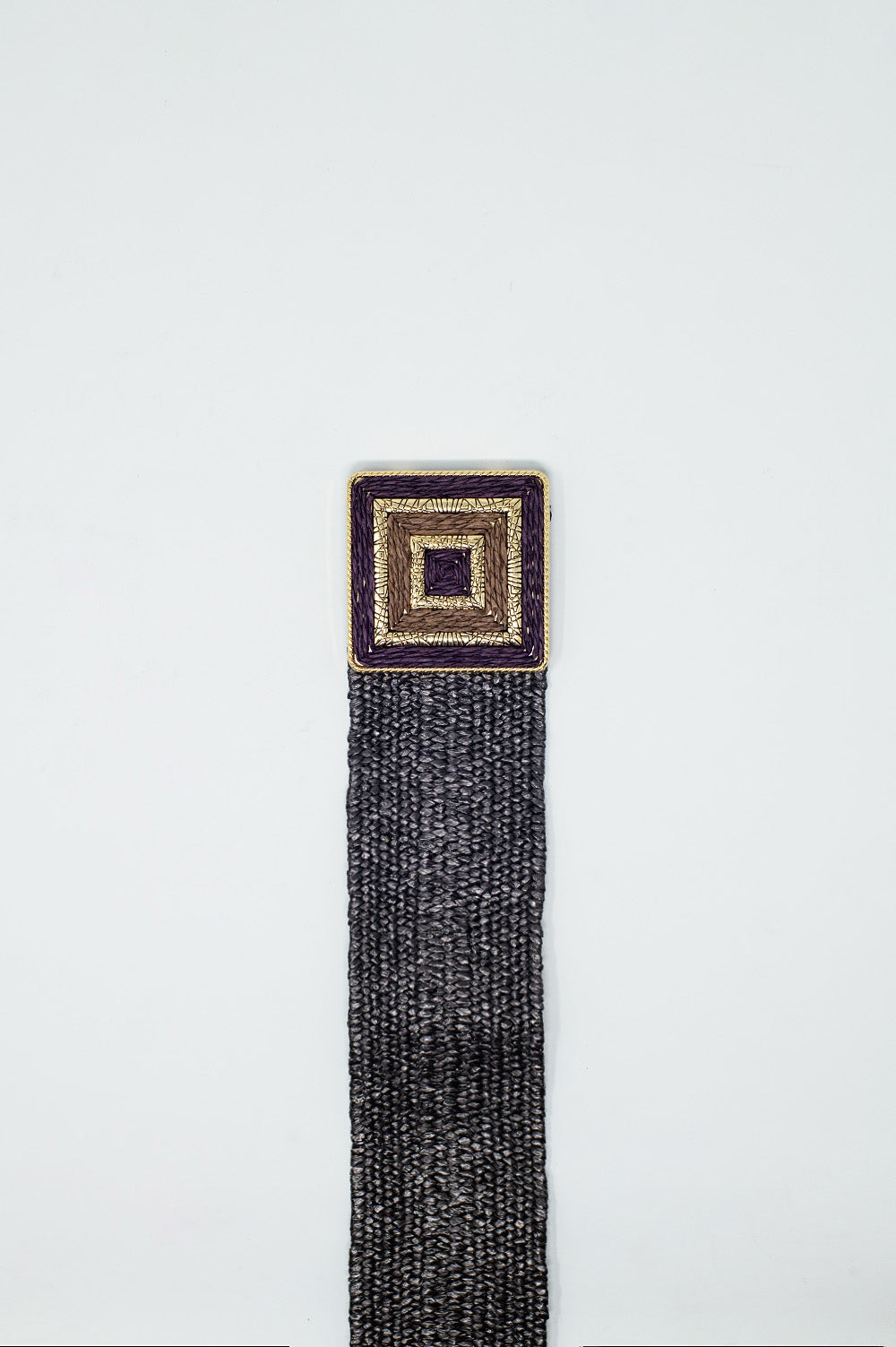 Brown Square Woven Belt with Gold Details