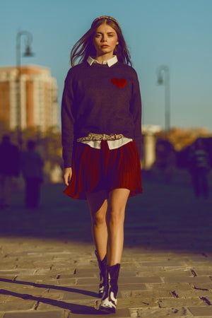 Brown Light Sweater with Red Heart