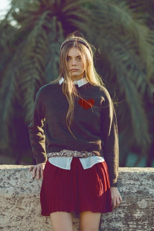 Brown Light Sweater with Red Heart
