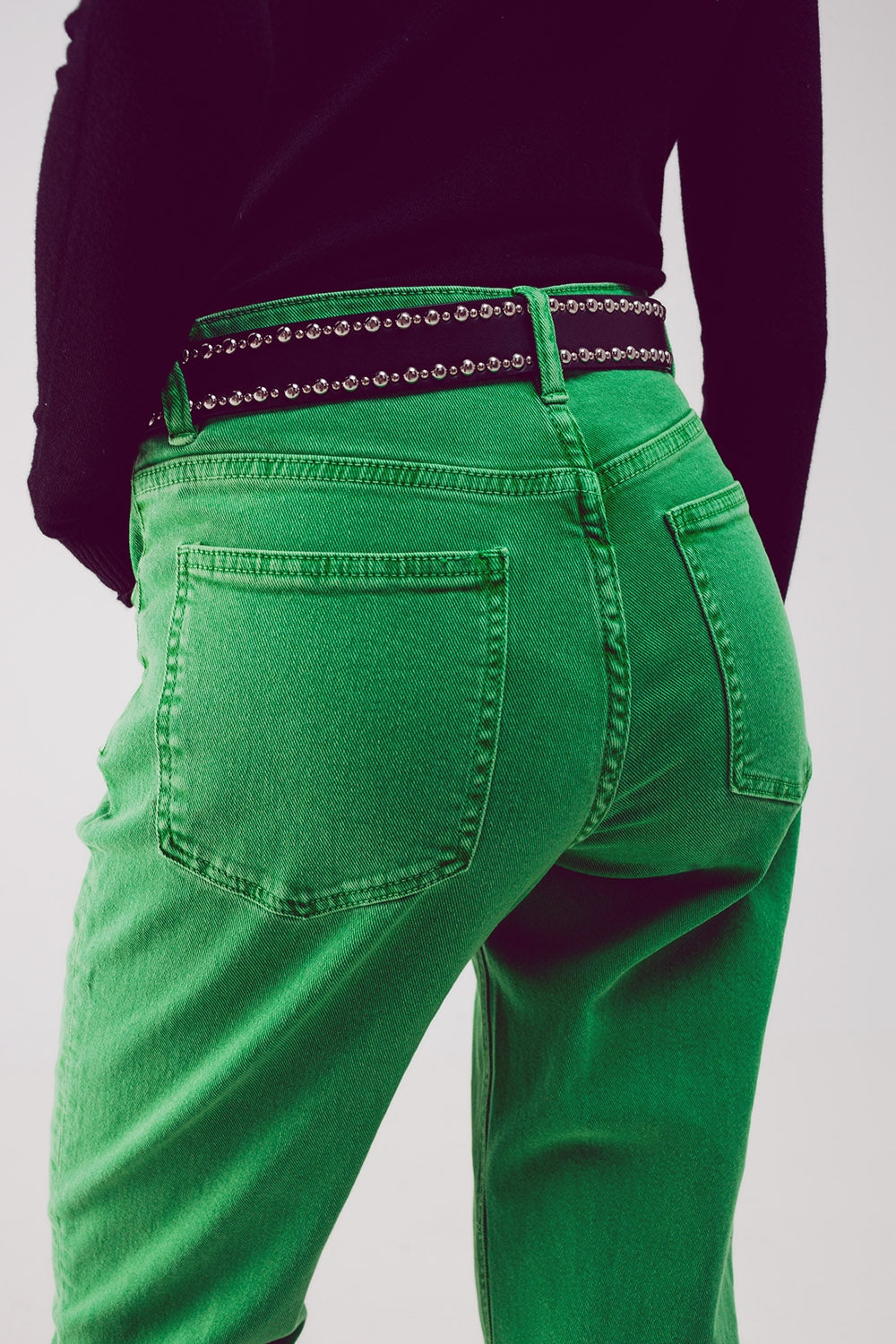 Green Cotton Mid Rise Slouchy Jean