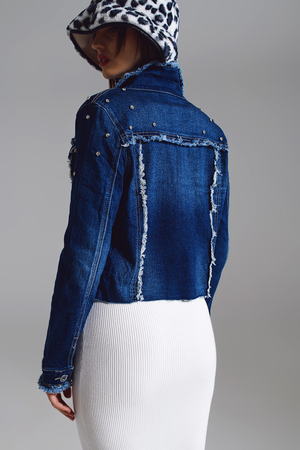 Blue Denim Midwash Jacket with Frayed and Embroidered Details