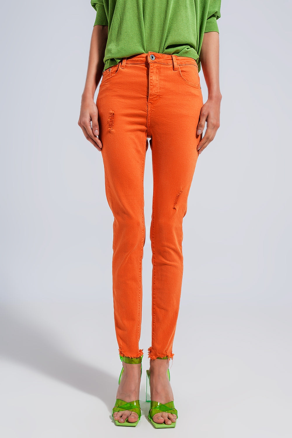 High Waisted Skinny Jeans in Orange