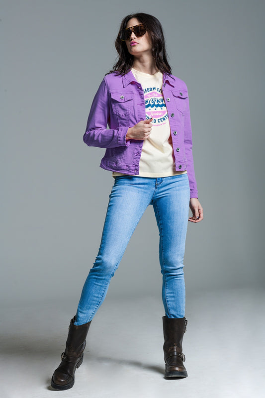 Slim Stretch Denim Jacket in Lilac