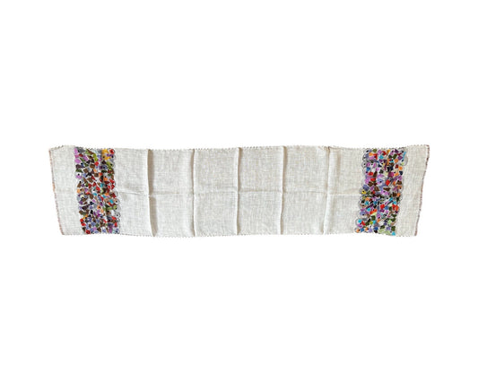 Embroidered Sheer Linen Scarf w Colorful Circles