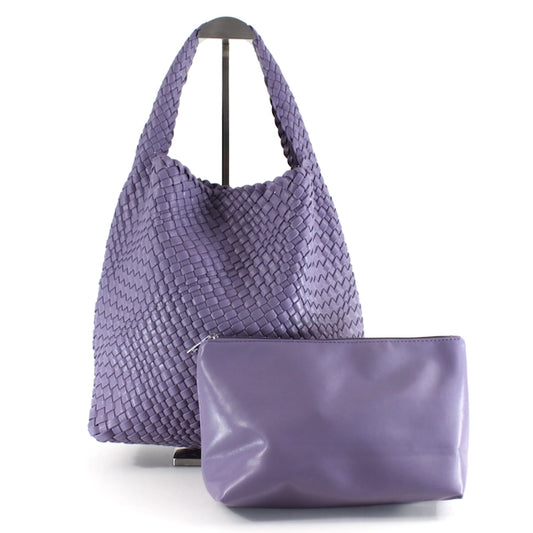 Woven Hobo Handbag with Cosmetic Pouch
