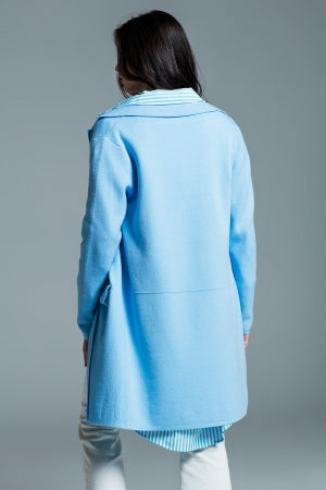 Oversized Collar Maxi Cardigan in Blue