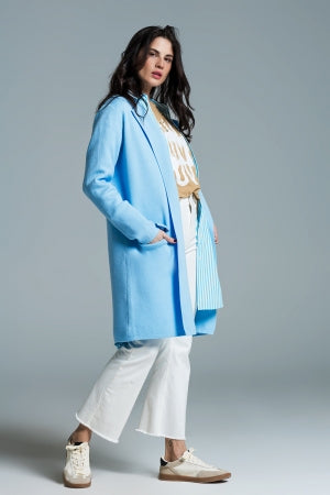 Oversized Collar Maxi Cardigan in Blue