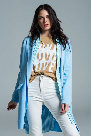 Oversized Collar Maxi Cardigan in Blue