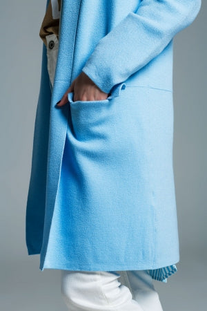 Oversized Collar Maxi Cardigan in Blue