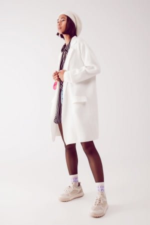 Oversized Collar Maxi Cardigan in Winter White