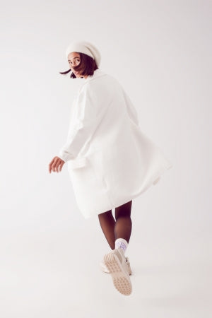 Oversized Collar Maxi Cardigan in Winter White