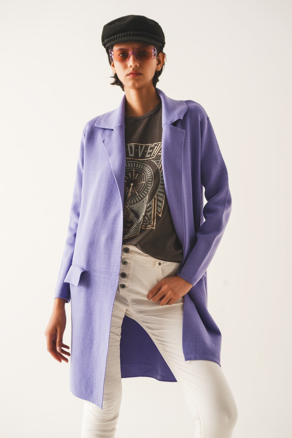 Oversized Collar Maxi Cardigan in Lavender