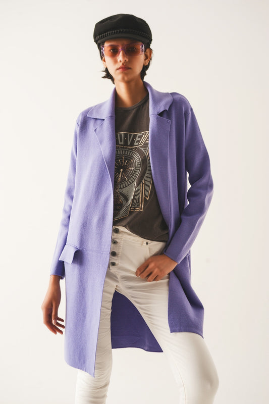 Oversized Collar Maxi Cardigan in Lavender
