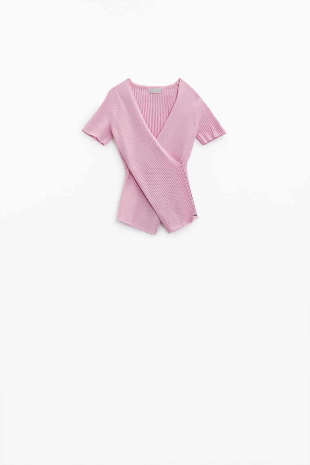 Pink V Neck Shirt with Crossed Front