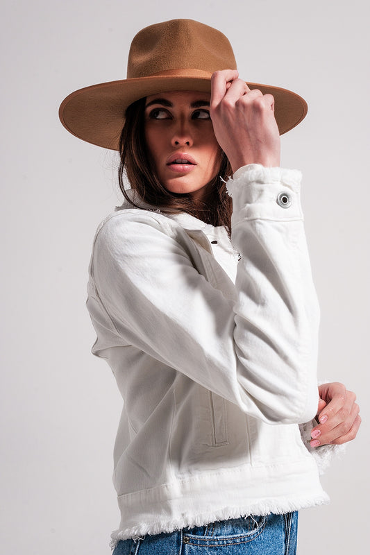 White Raw Edge Denim Jacket