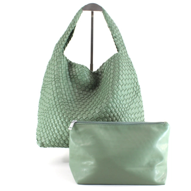 Woven Hobo Handbag with Cosmetic Pouch