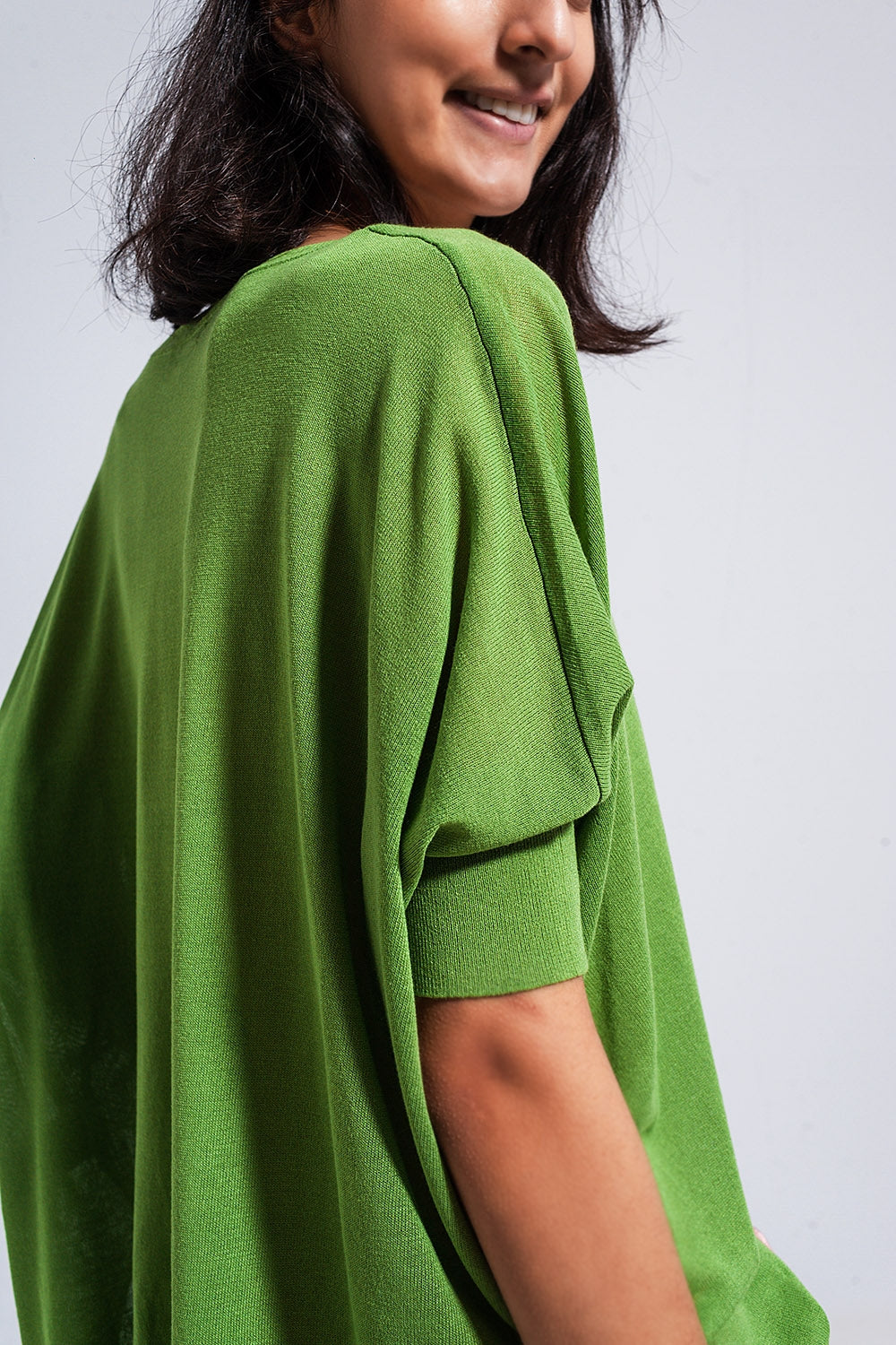 Super Soft Green V Neck Short Sleeve Sweater