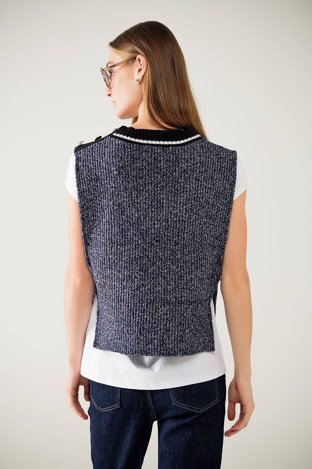 One Size V-Neck Knitted Vest with Open Side