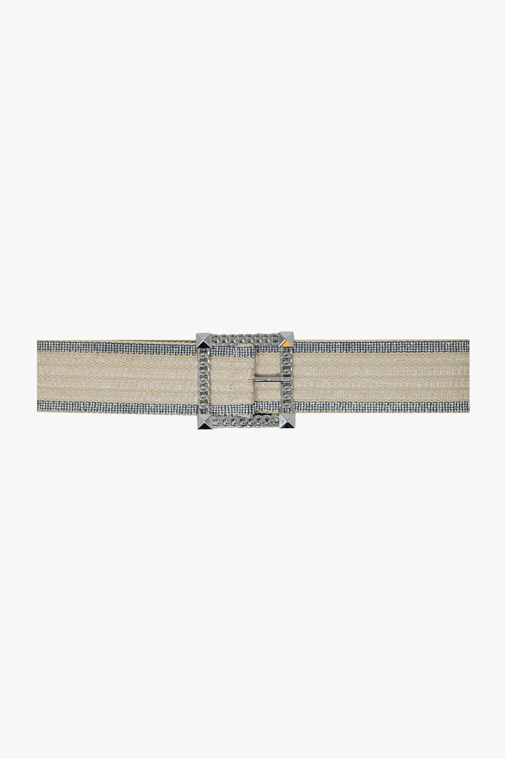 White Woven Belt with Rhinestones Buckle