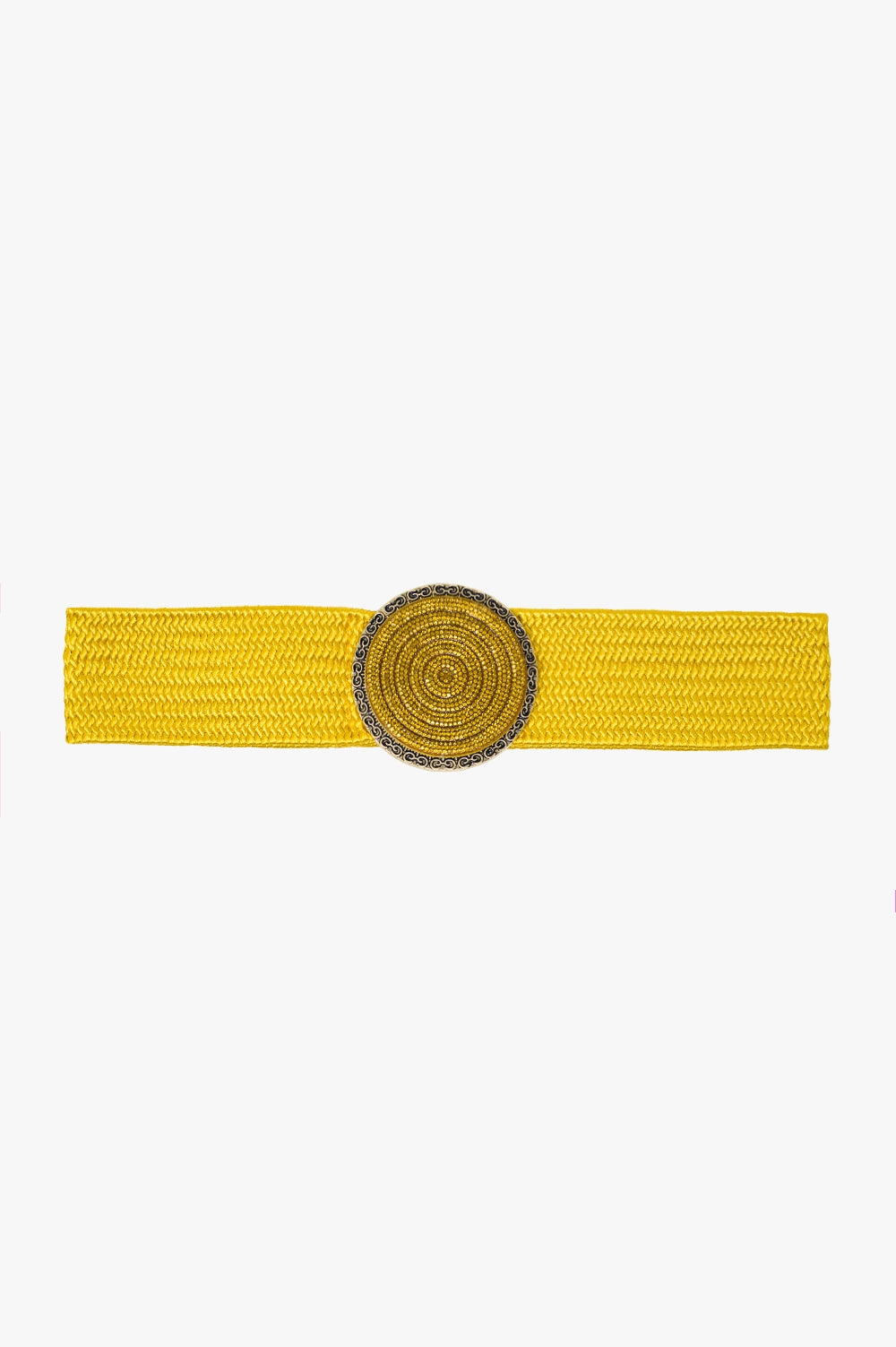 Yellow Wove Belt with Round Rhinestones Buckle