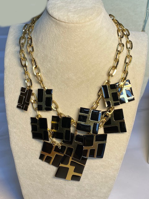 Cascading Enamel Cube Charm Necklace - Black