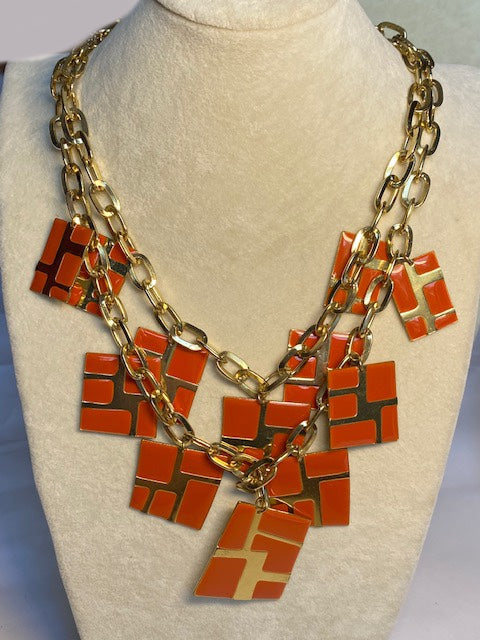 Cascading Enamel Cube Charm Necklace - Orange