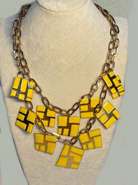 Cascading Enamel Cube Charm Necklace - Yellow