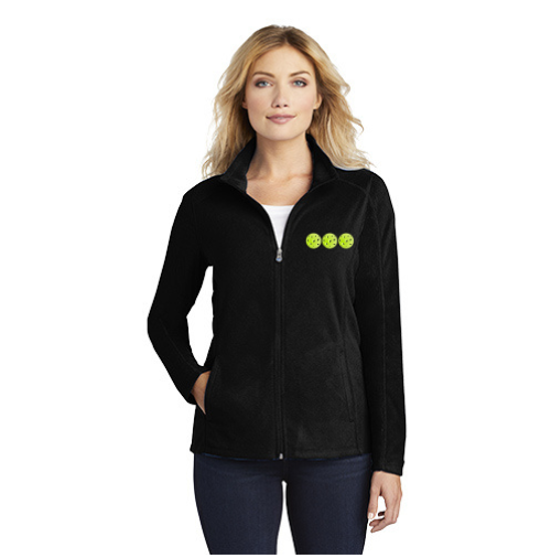 Soft Fleece Full-Zip Jacket with Embroidered Pickleball Logo - Black - XL
