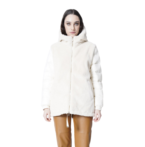 Sherpa-Puffer Long Jacket with Hood