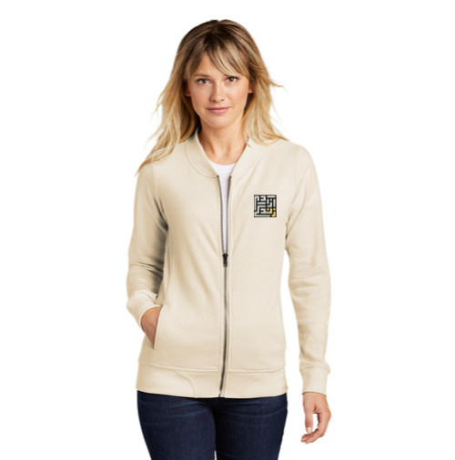 Lightweight French Terry Bomber Jacket in Natural Color with Embroidered Farsi Logo