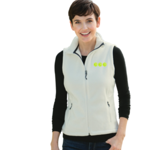 Light Winter White Fleece Vest with Embroidered Tennis Logo