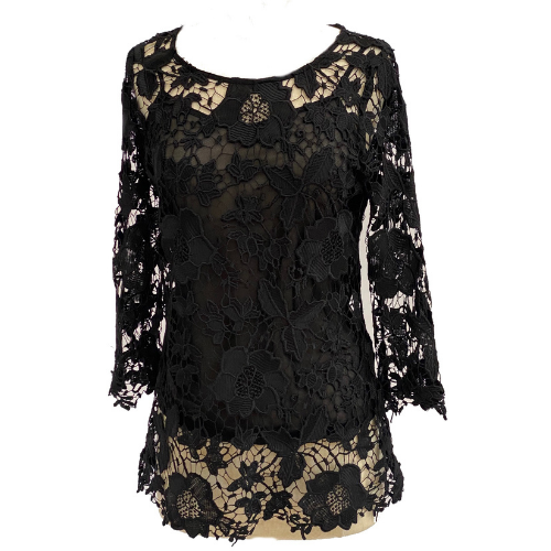 Black Floral Lace Long Sleeve Top with Cami