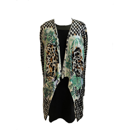 Hand Painted High Low Checkered Green Cardigan