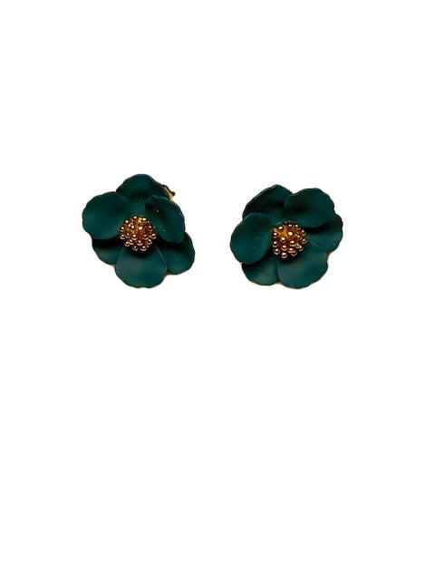 Mini Flower Earring with 18K Gold Accent - Teal