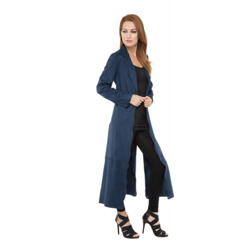 Faux Suede Long Coat with Side and Back Slit