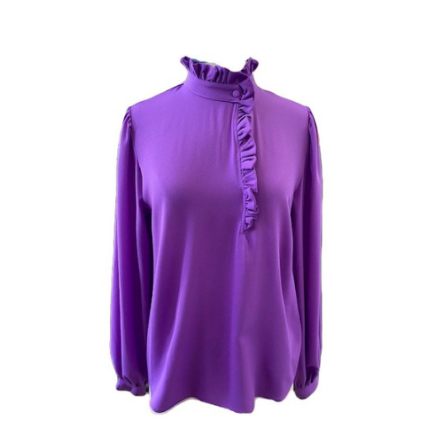 Magenta High Neck Button Up Blouse